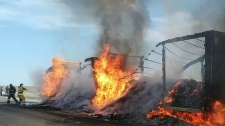 В Актюбинской области выгорела фура, везущая приправы в Таджикистан